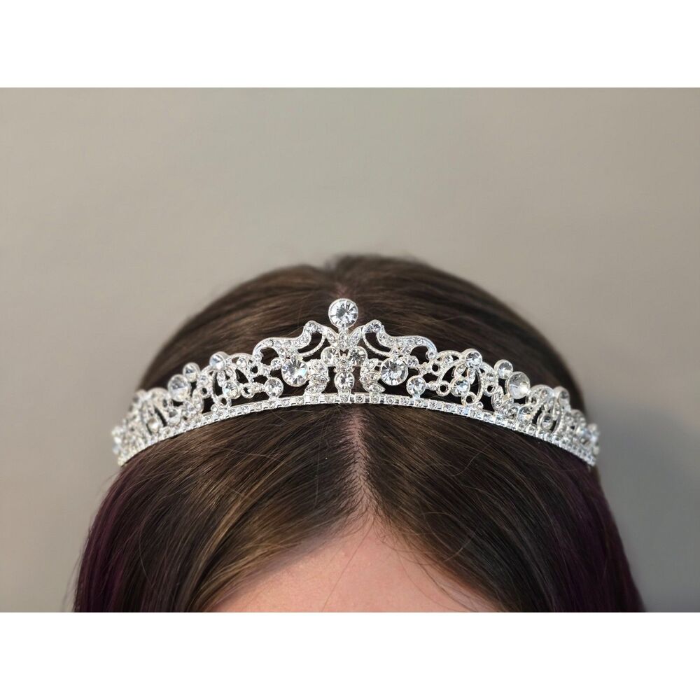 Wedding Tiara Elegant Silver Metal Clear Faux Jewels Rhinestone Design New # 16